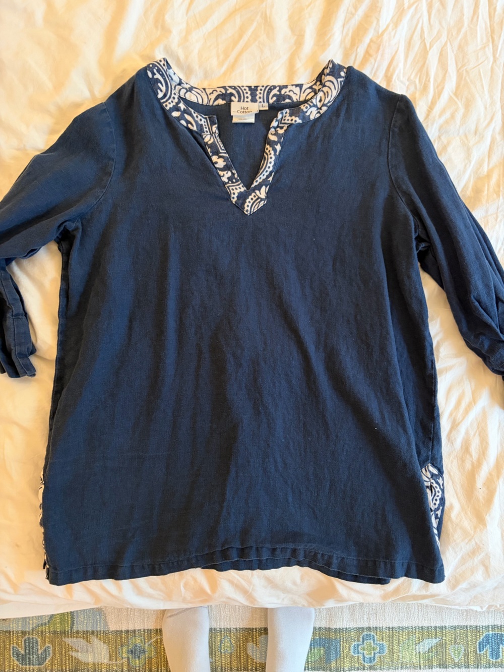 Hot Cotton Navy Tunic with White Paisley Trim